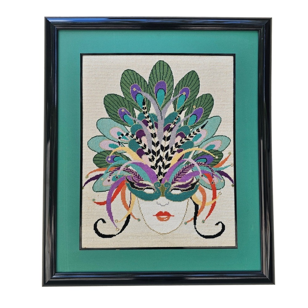 Lee's Needle Arts
Peacock Mask Needlepoint Masquerade Art Large Framed 24x28